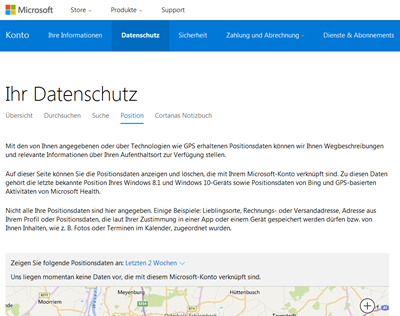 Screenshot: Datenschutz Microsoft-Webseite