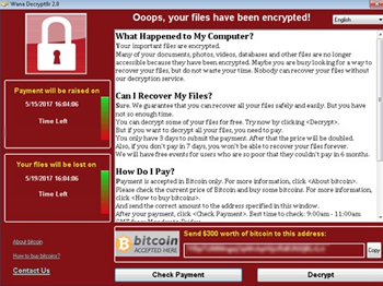 Wanna Cry Ransomware (Screenshot)